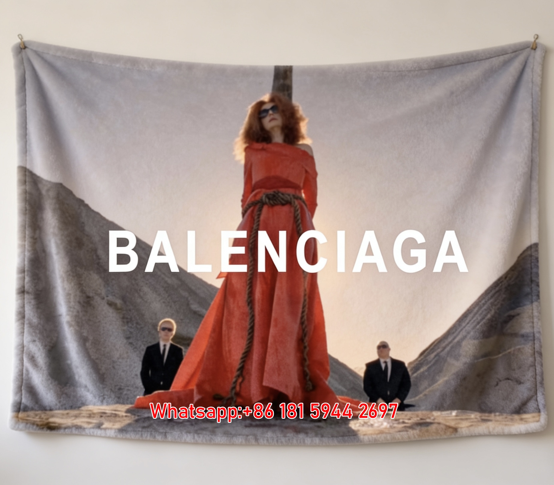 Balenciaga Red Gown Mountain Scene Flannel Sofa Throw Blanket BA205